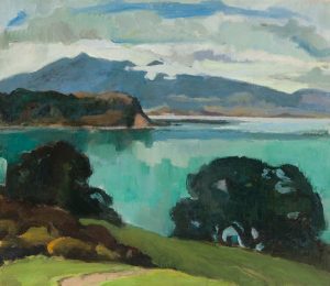 Edith Collier (New Zealand, b.1885, d.1964), Still Waters, Kawhia Harbour, 1927-1928, oil on canvas. Collection of The Edith Collier Trust. On long term loan to the Sarjeant Gallery Te Whare o Rehua Whanganui. 1/28. This work was conserved with the generous support of Raewyne Johnson in 2004.