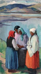 Edith Collier (New Zealand, b.1885, d.1964), The Korero, circa 1927, oil on board. Collection of The Edith Collier Trust. On long term loan to the Sarjeant Gallery Te Whare o Rehua Whanganui. 1/15. This work was conserved with the generous support of Malcolm and Margaret Edgar in 2004.