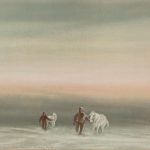 Dr Edward Wilson (b.1872, d.1912), Exercising The Ponies, Cape Evans, Looking North, August 8, 1911, 3pm, 1911 print based on original watercolour. Collection on the Sarjeant Gallery Te Whare o Rehua Whanganui. 1957/4/11.